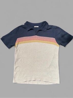 Marine Layer Retro Knit Polo Sweater Shirt Striped M